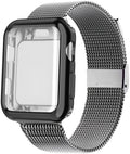 Apple Watch with magnetic Milanese loop metal strap in silver, showing adjustable magnetic clasp.