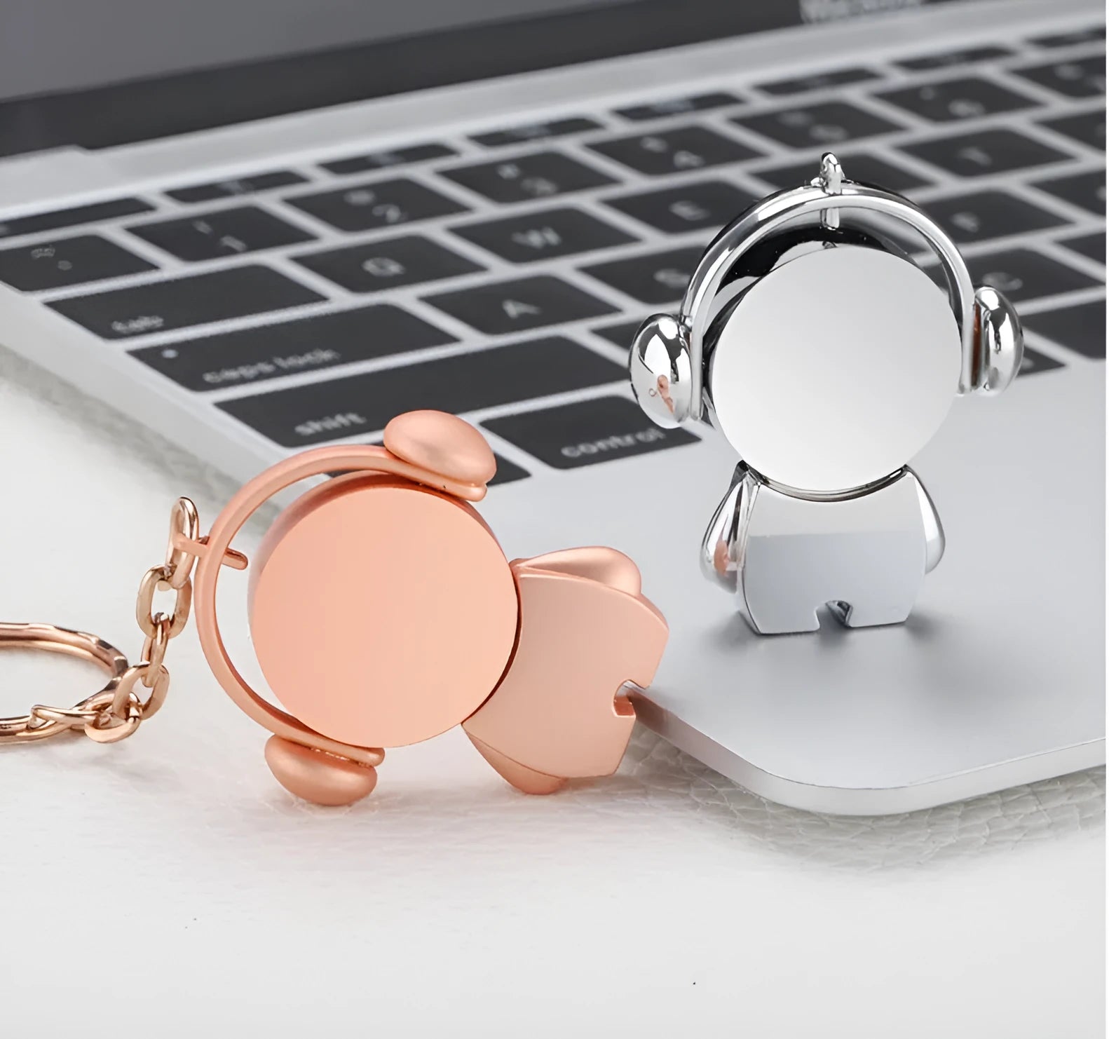 Personalised silver metal USB flash drive shaped like a car with a cartoon musician design.