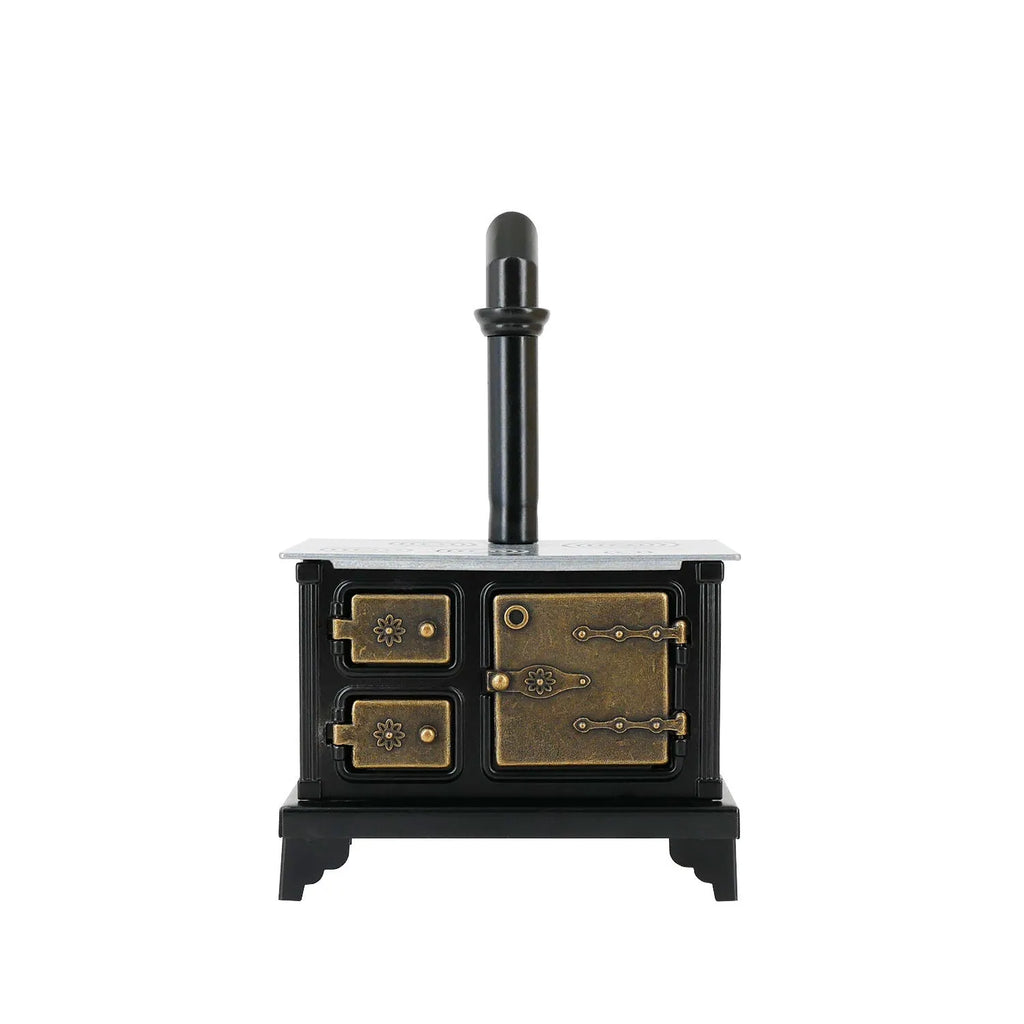 Brown miniature wrought iron stove model for dollhouse kitchen scene accessory