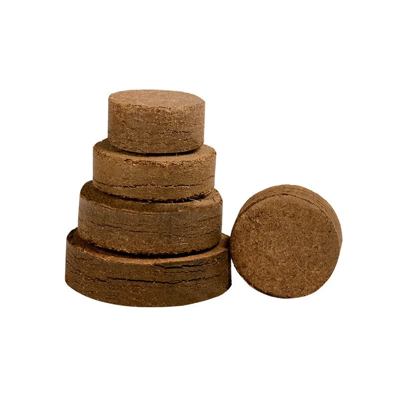 Assortment of loose nutrient soil blocks in various sizes for vegetable planting and seed starting.