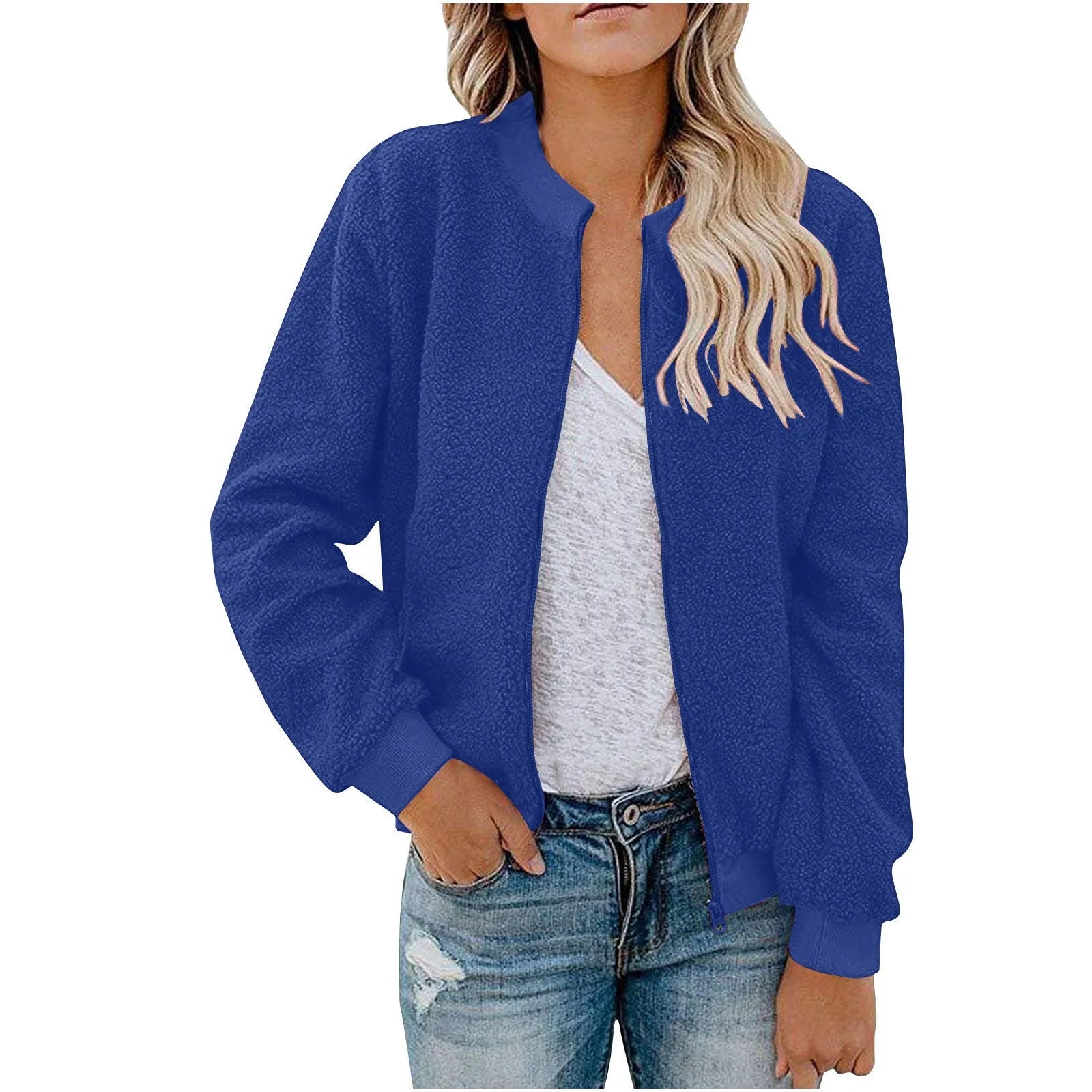 Lambswool zipper jacket coat top for women in multiple colours