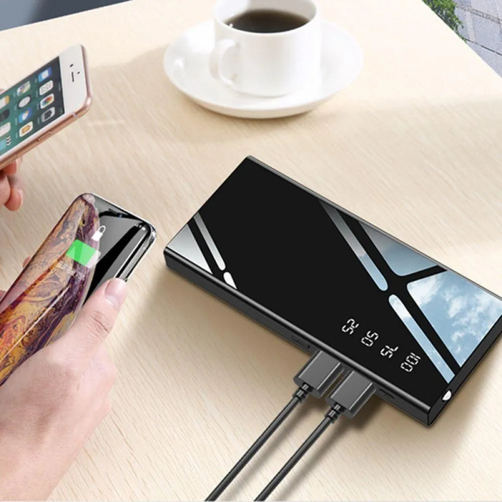 20000mAh LCD display power bank with dual USB ports in black, red, or white colour options