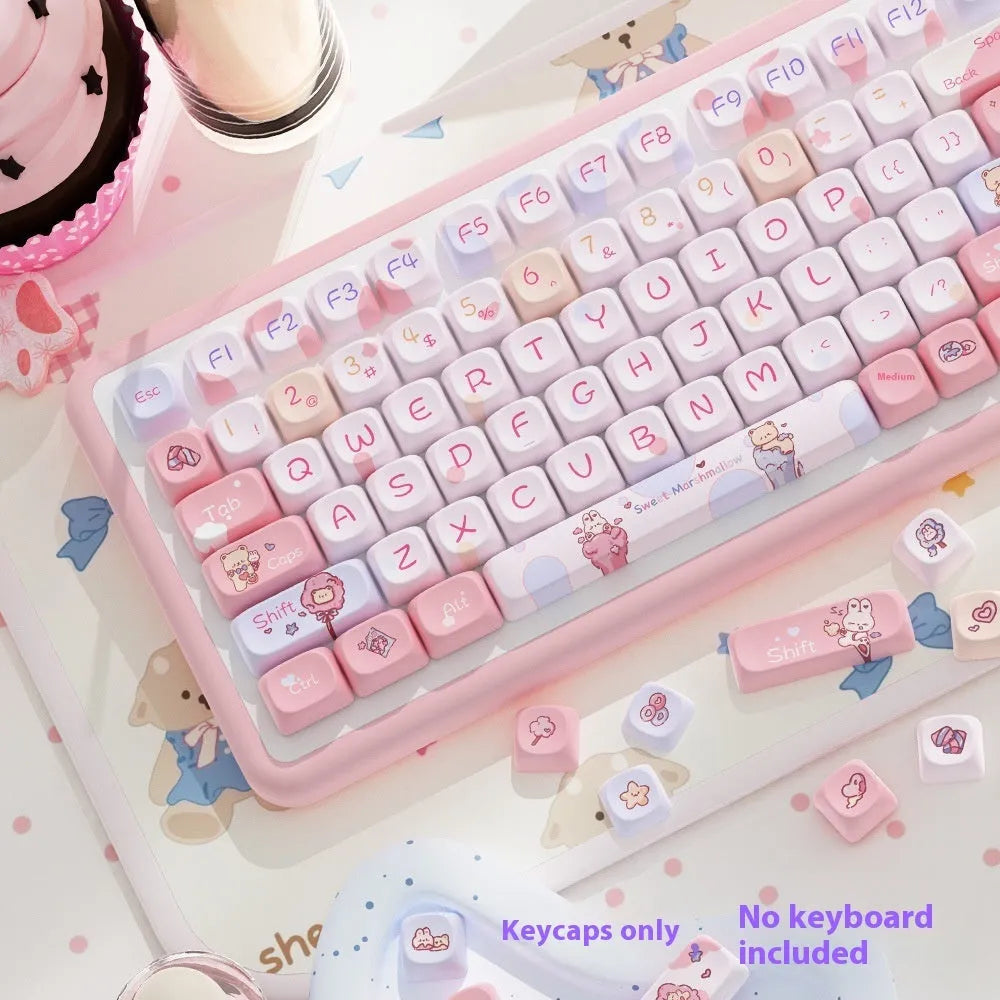Five-sided sublimation Moa keycap set in sweet cotton candy colour, 112 keys, PBT material, boxed