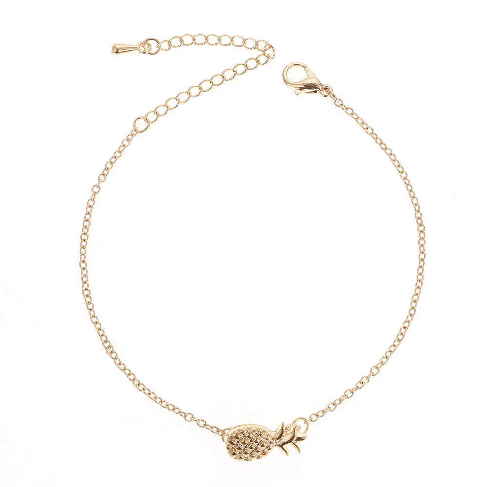 Gold and silver alloy women's bracelet with a simple pineapple charm design.