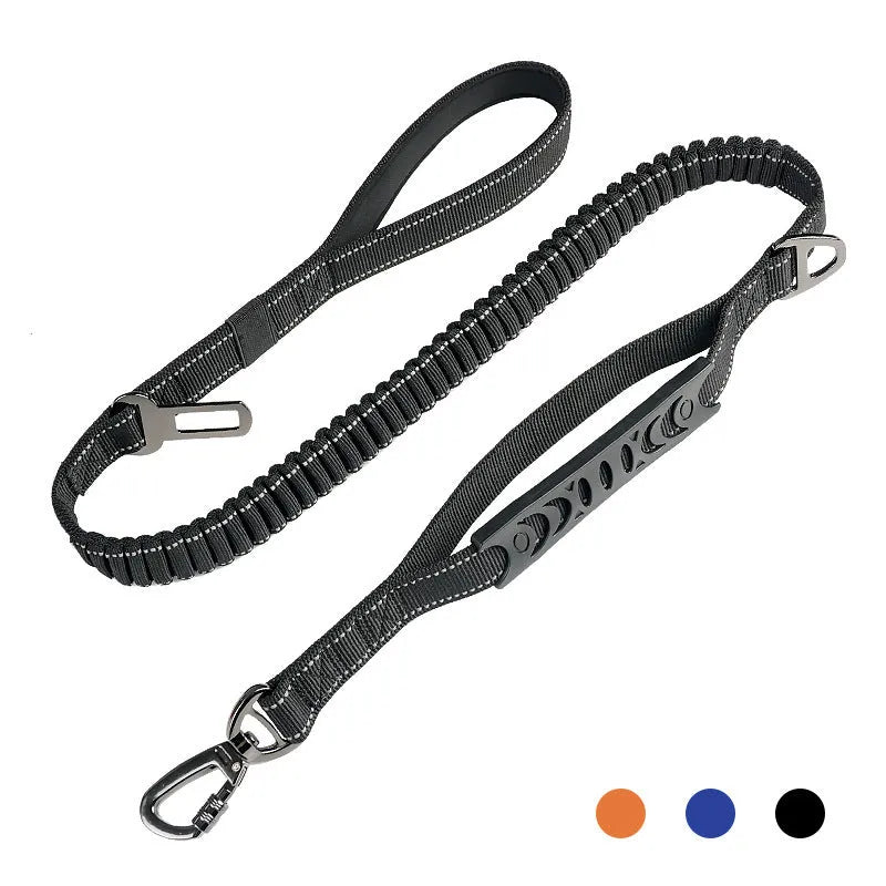 Retractable dog lead with hand-holding rope buffer and reflective traction belt in three colour options