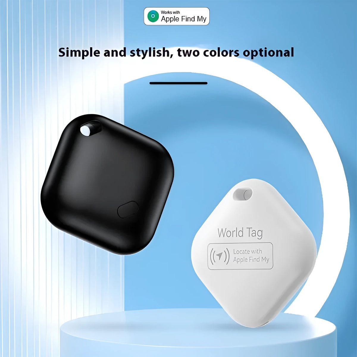 Miniature 30 * 11mm ABS anti-lost locator for Apple users in black or white with lanyard attachment