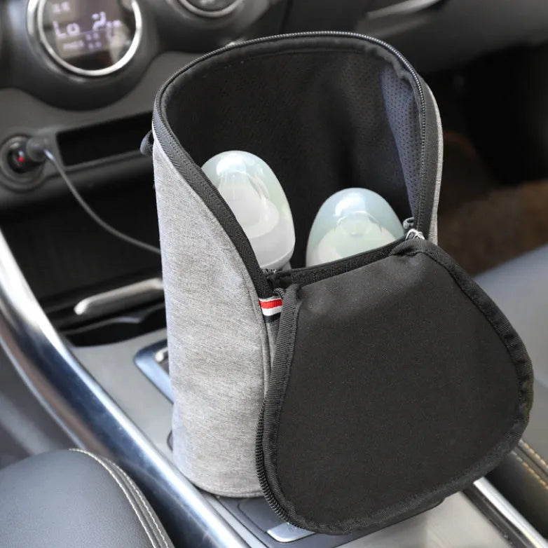 Car USB portable baby bottle warmer with dual bottle capacity and electronic temperature display screen