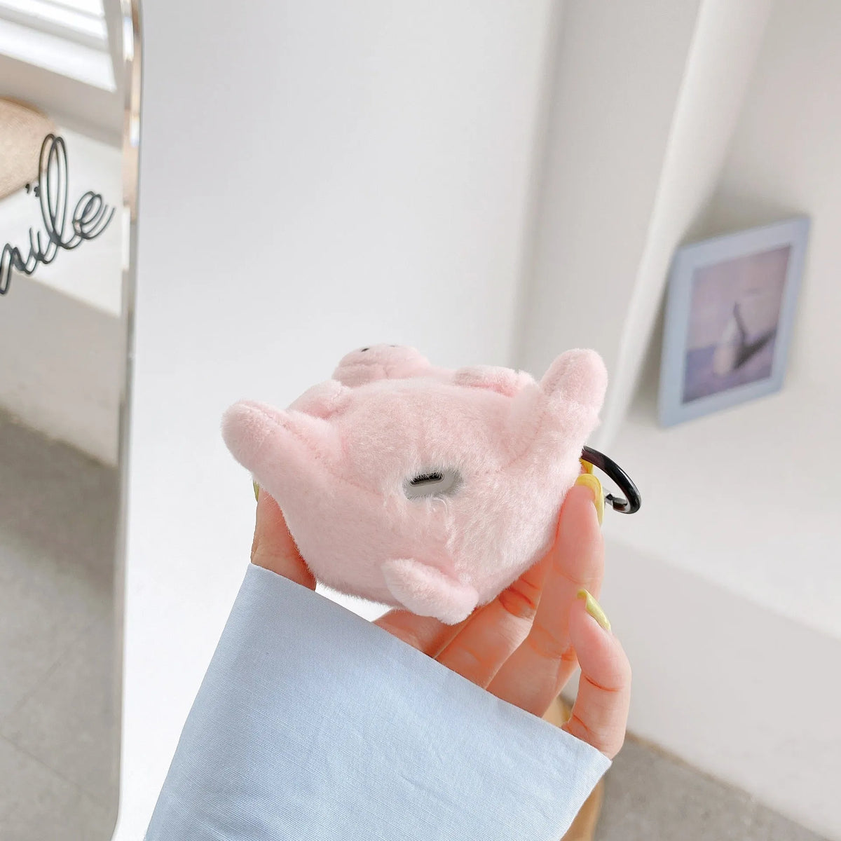 Pink pig cartoon plush earphone case for Apple AirPods 1 2, PC protective back cover
