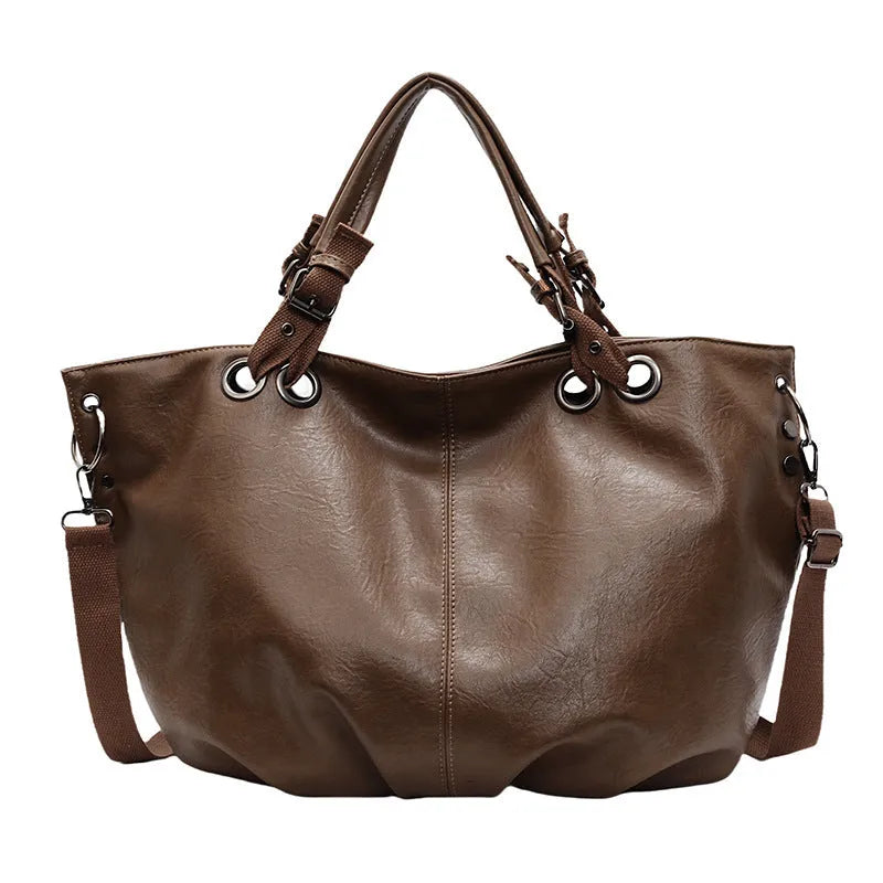 Solid colour women's PU tote bag with one shoulder strap and internal zipper pocket