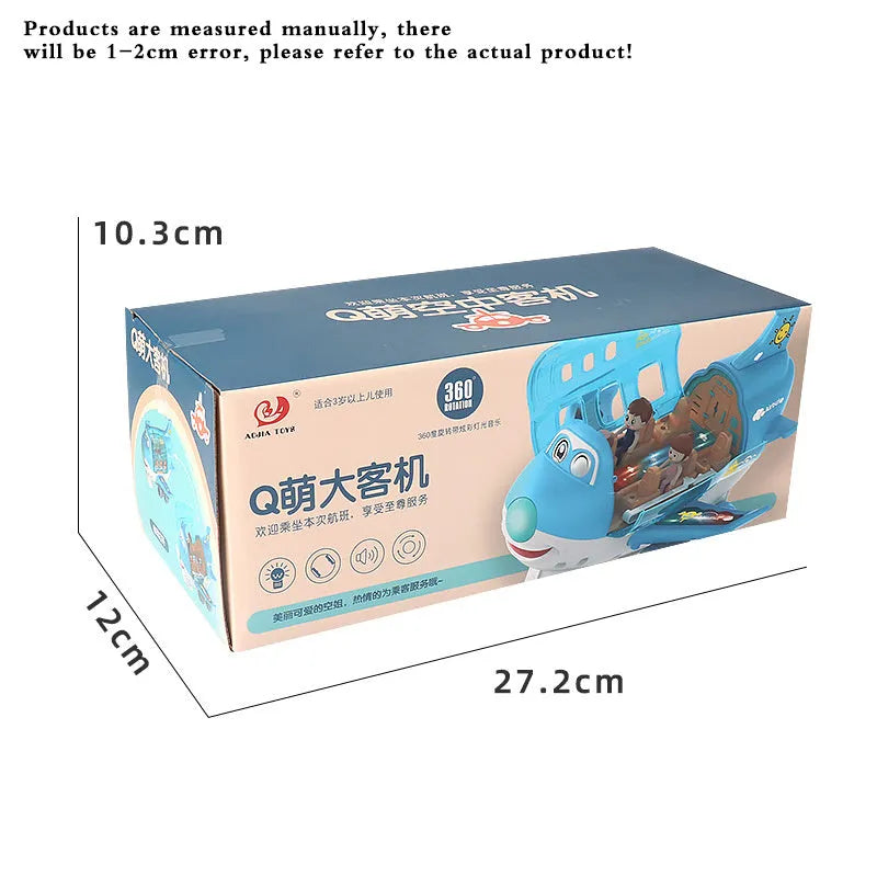Blue plastic simulation toy airplane with 360 rotation music lights somatosensory remote for boys girls 4-6