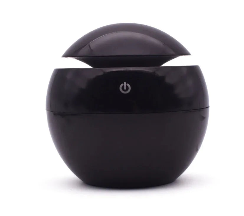 Portable USB ultrasonic atomizer humidifier in white with colorful light, 130ml tank, ABS plastic body