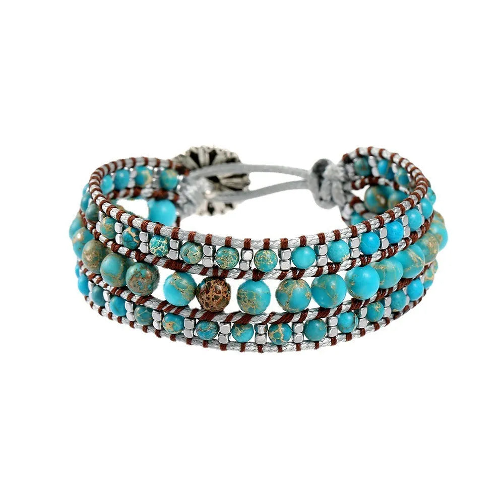 Handmade turquoise bracelet with geometric starry sky design in green
