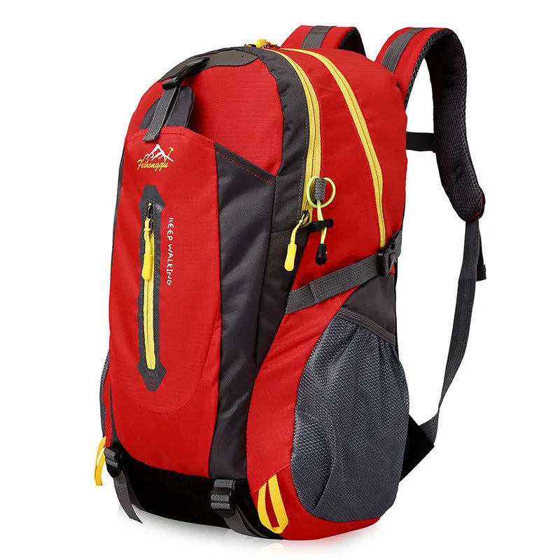 Oxford travel backpack for mountaineering 36-55L in green, plain pattern, side view
