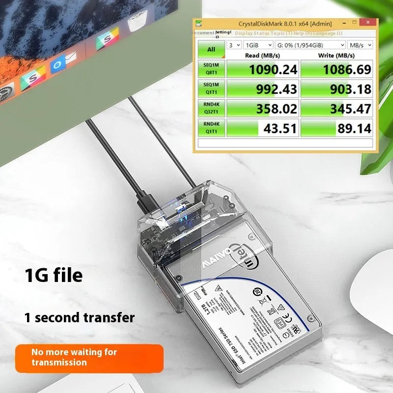 External hard disk reader for 2.5 inch SATA HDD SSD with USB C and USB A cables and power supply