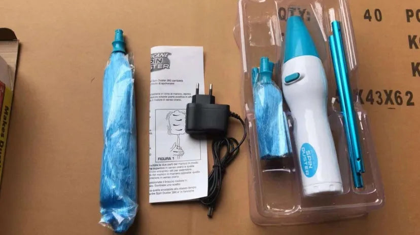Blue electric dust cleaner with electrostatic bristles for ceiling fan and blind cleaning