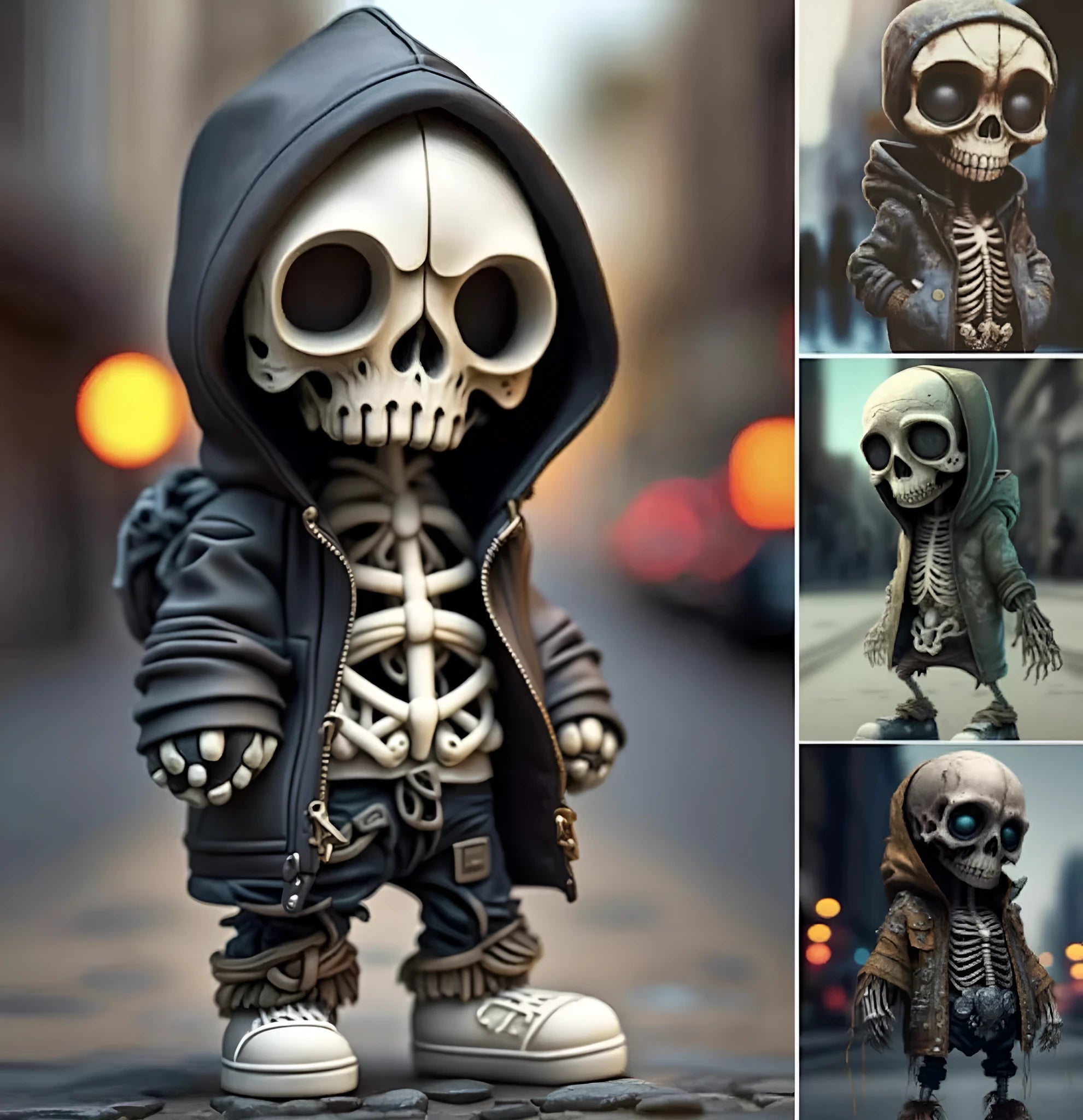 Resin Halloween skeleton doll figurine ornament measuring 15cm on a desk.