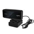 AF black 1080P webcam with auto focus and six-layer glass lens on a desk