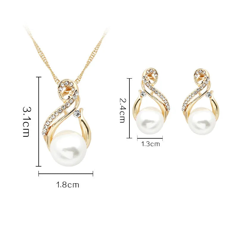 Gold tone pearl necklace and earrings set on display showing CA410-A colour with diamond-cut alloy finish