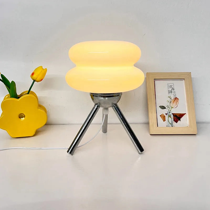 Glass desktop table lamp with burger night light design, socket powered, modern minimalist geometric lamp for bedroom or desk