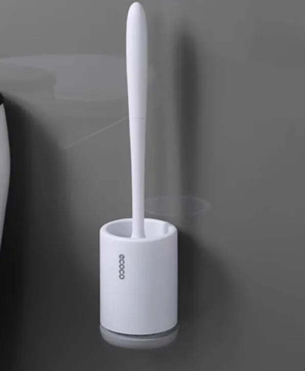 Non-stick TPR toilet brush with PP handle and hollowed brush head, white and black, 41 cm tall