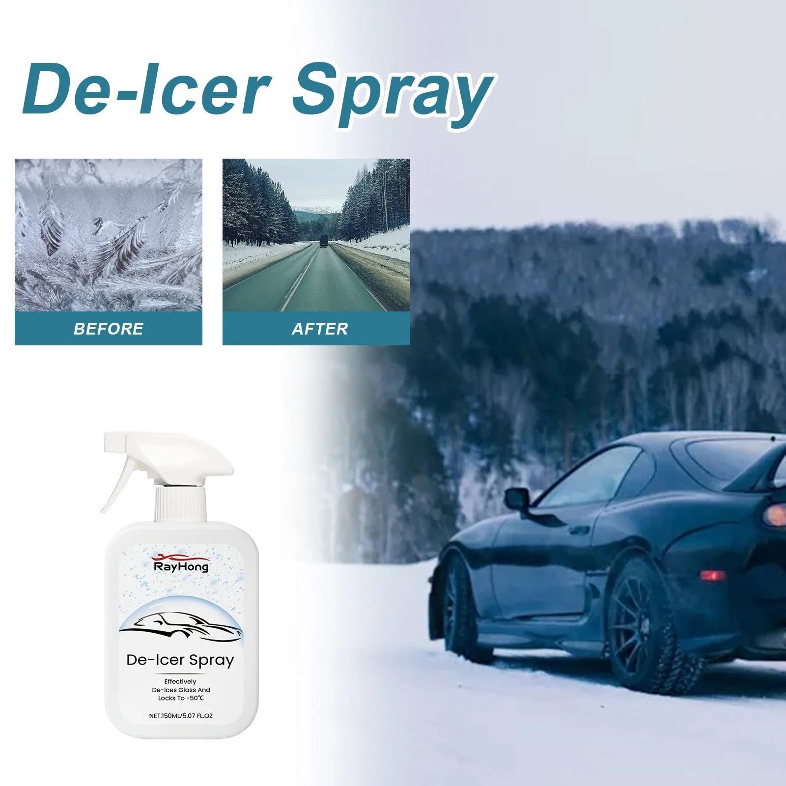 150ml bottle of car windscreen defrosting spray for winter ice and snow removal