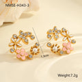 Flower petal stud earrings with colourful oil-dipped diamond look on 18K stainless steel