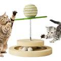 Green sisal cat scratching pad with ball track toy featuring rotating turntable design