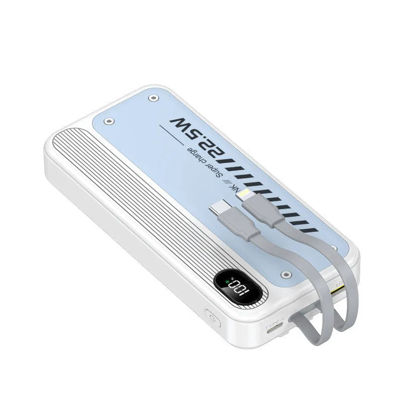 225W fast charge portable power bank with cable 10000mAh black plastic shell multi-USB output