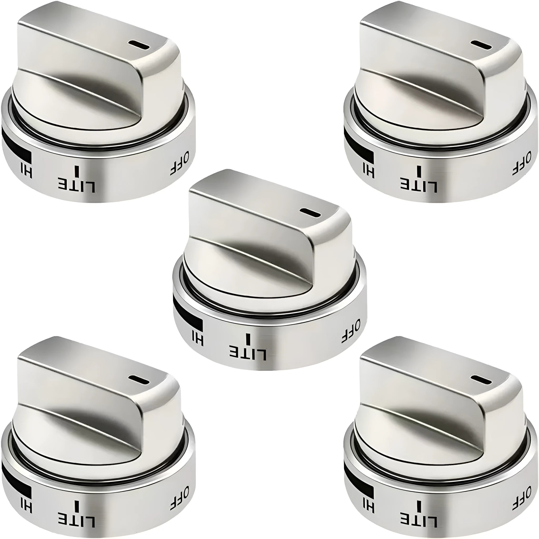 Silver metal oven control knob measuring 5.3cm diameter