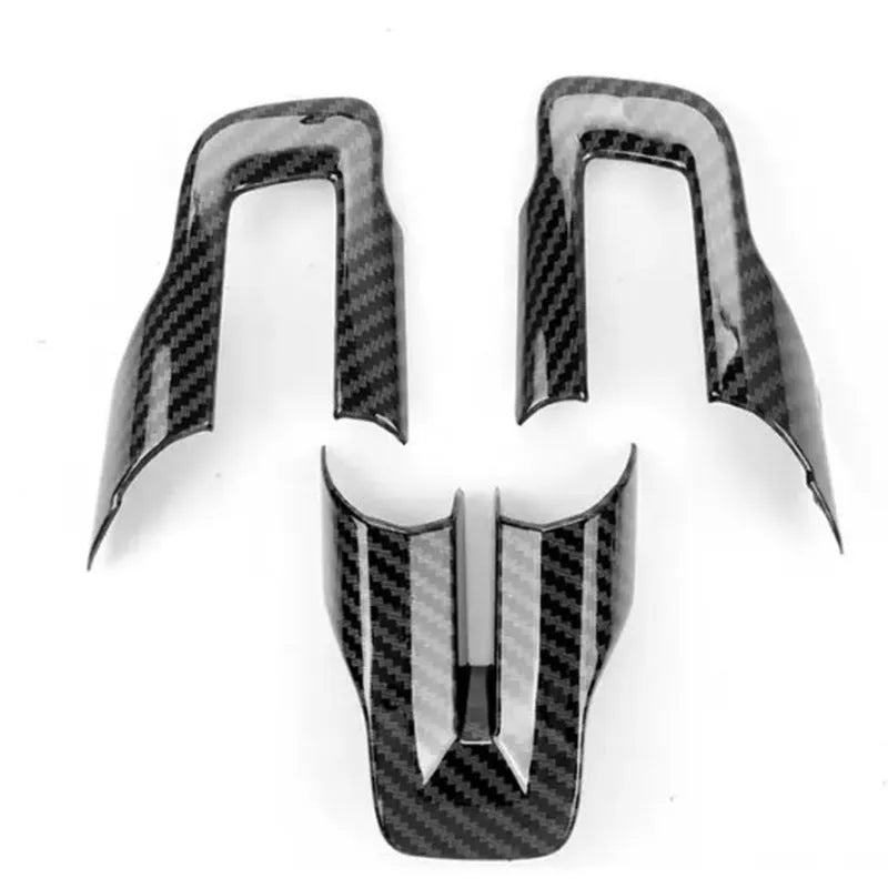 Carbon fibre pattern steering wheel decoration three-piece set for car interior enhancement