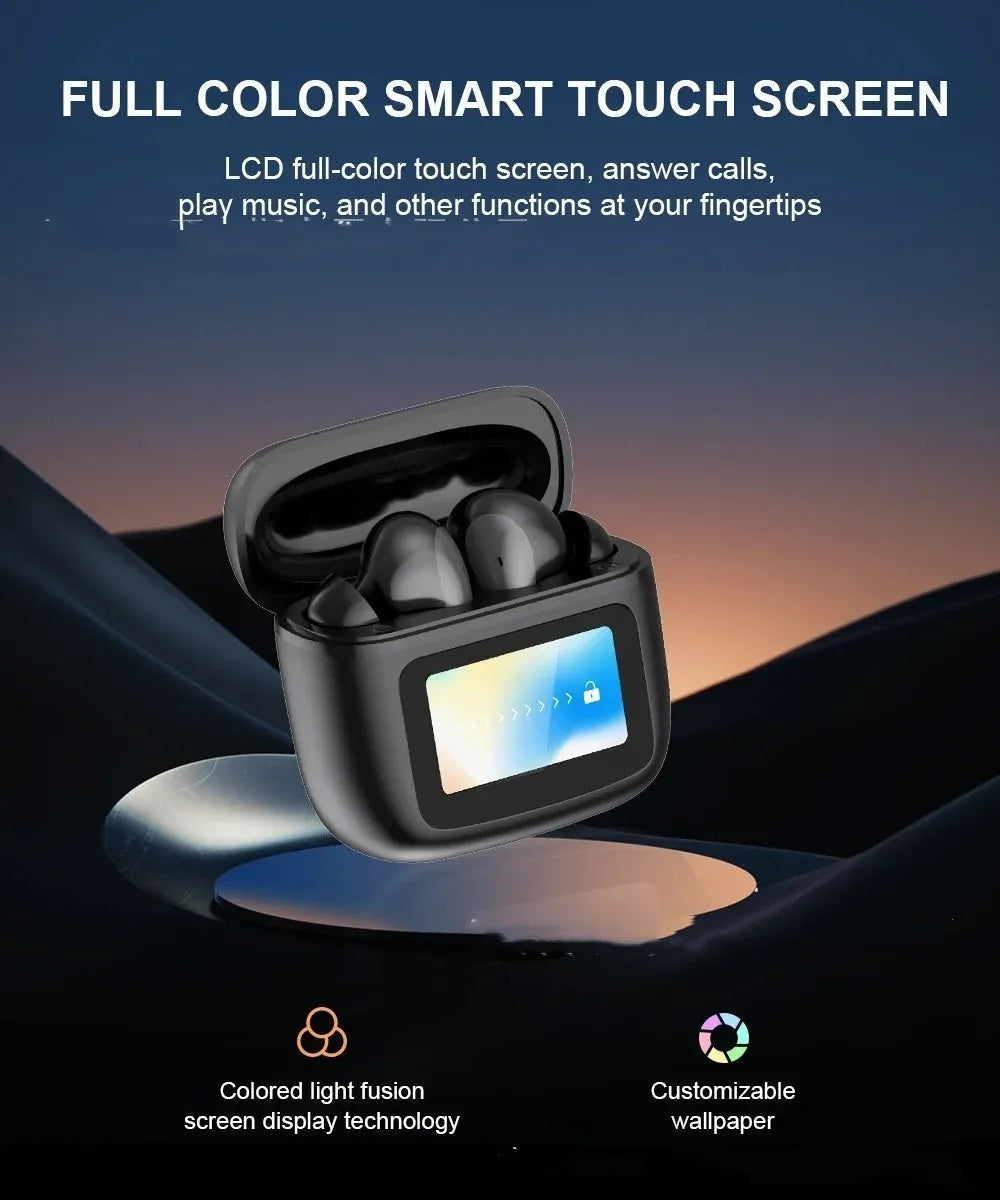 T68 PRO wireless Bluetooth headset with colour touch screen in black, silver, or Champagne colour.