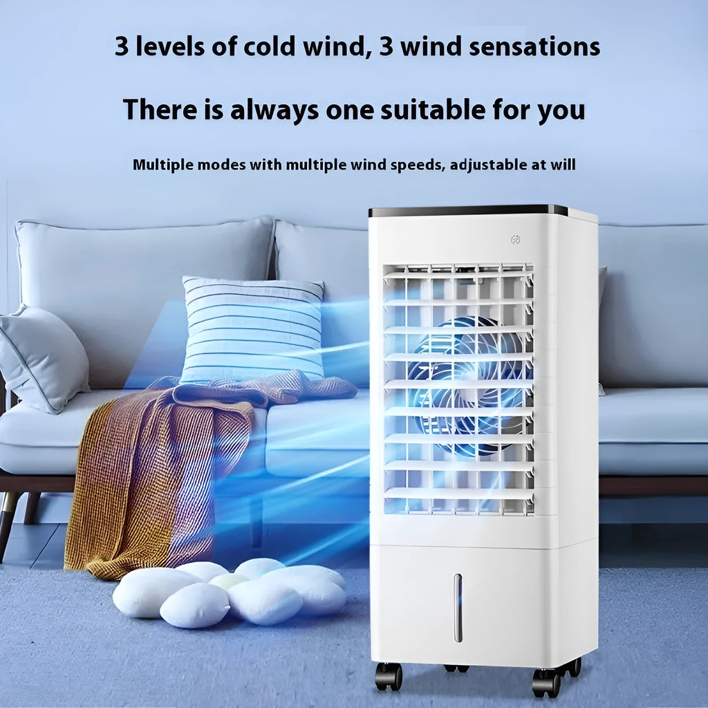 Household refrigeration fan with voice remote control, cold water cooling, white model