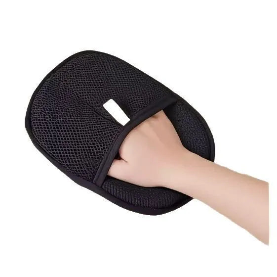 Black pet hair removal mitt glove with silicone bristles for dog cat rabbit grooming