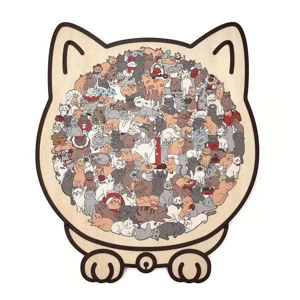 135-piece cat-shaped wooden puzzle, 23.7 x 21.8 cm, shown in Macaron Color, Maillard Color, Morandi and Wooden Primary Color
