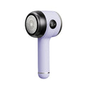 Rechargeable fur ball trimmer in white or purple with ABS body and charging cable for household fabric care
