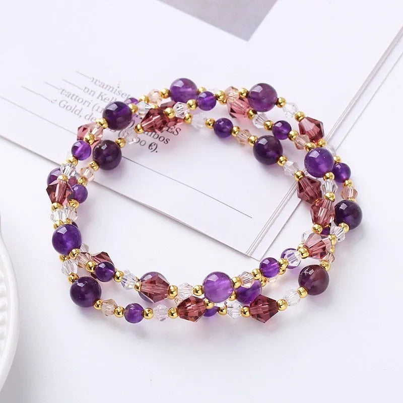 Crystal bracelet with colourful tourmaline beads on adjustable rope for women