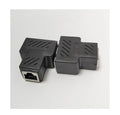 Two white RJ45 network tee splitters, one male to two female ports.