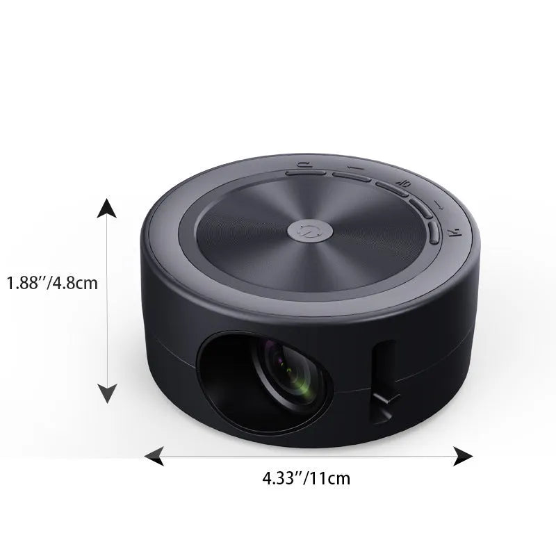 YT200 compact portable LED projector in black, white, yellow/white, or blue/white with USB cord and remote control