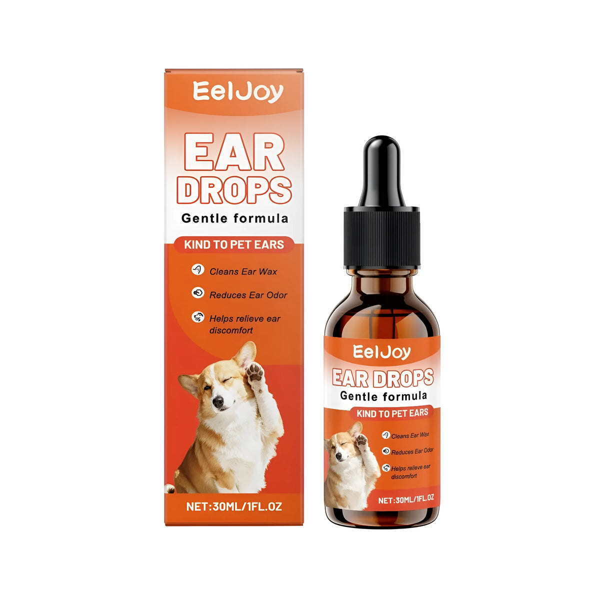 30ml bottle of dog ear drops with chamomile extract and glycerin, water-based ear cleaning solution for dogs