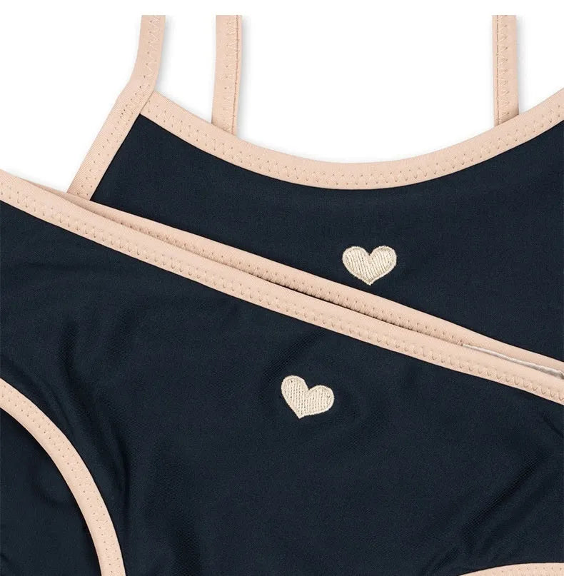 Dark blue split baby girls' swim briefs with high elasticity pattern for swimming ages 1-6 years