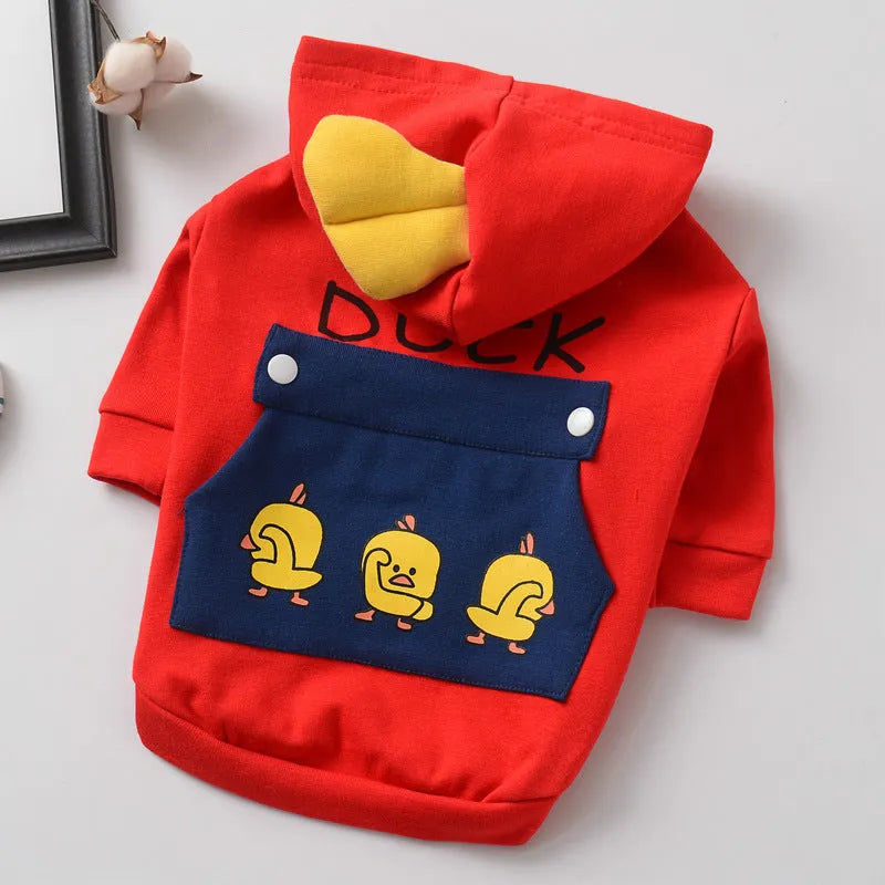 Blue pet dog sweatshirt in cotton wool pull frame, casual unisex style on a small dog