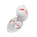 Creative Outer T8 Starman alien design Bluetooth earbuds with LED lights next to wireless charging case.