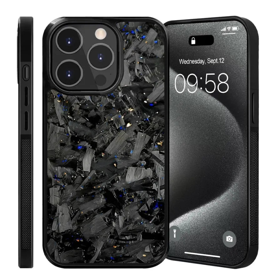 Blue gold splicing carbon fibre anti drop phone case for iPhone 16 Pro Max