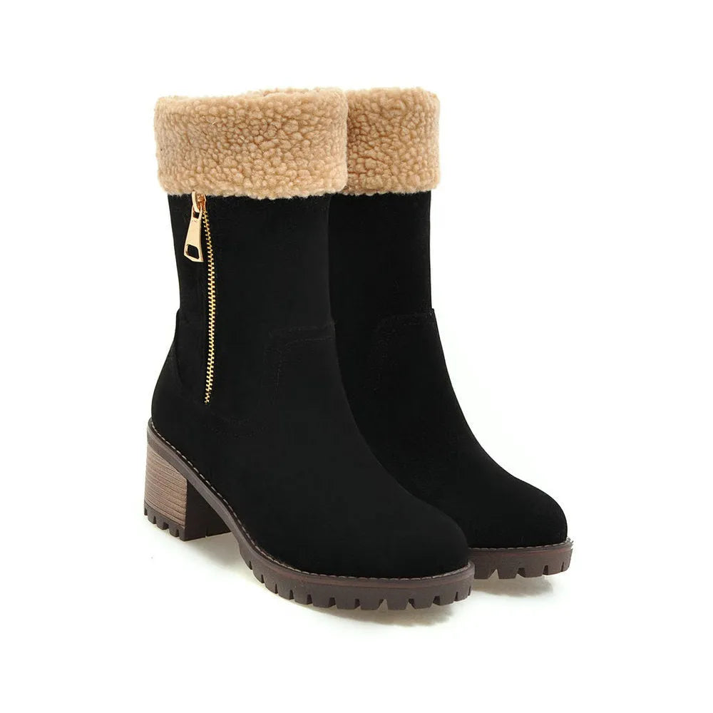 A pair of adult snow boots with plush lining, shown in one of the available colours: black, grey, green, or orange.