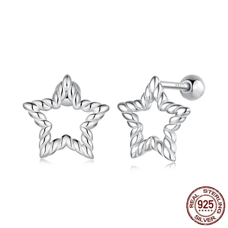 S925 sterling silver star stud earrings with electroplated finish, simple classic silver studs for women, supplied as a pair
