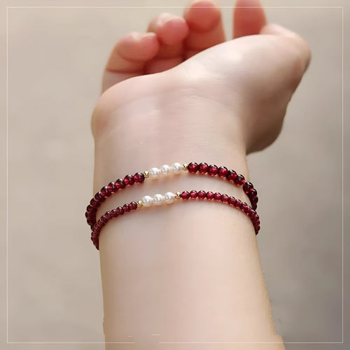 Women's 3mm new Chinese garnet style crystal bracelet with artificial pearl accents