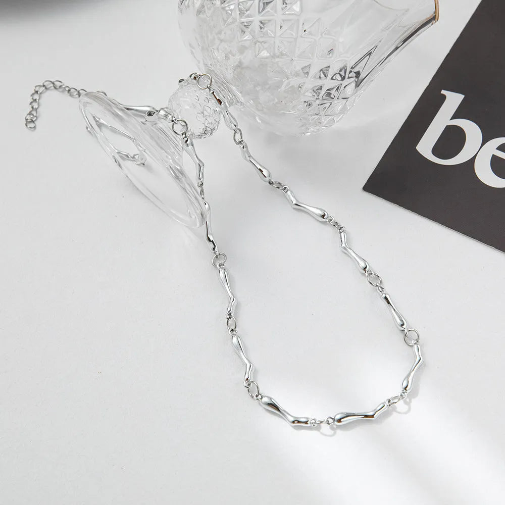 Thorn clavicle chain cold style necklace with titanium steel geometric pendant on 42cm alloy chain, electroplated finish