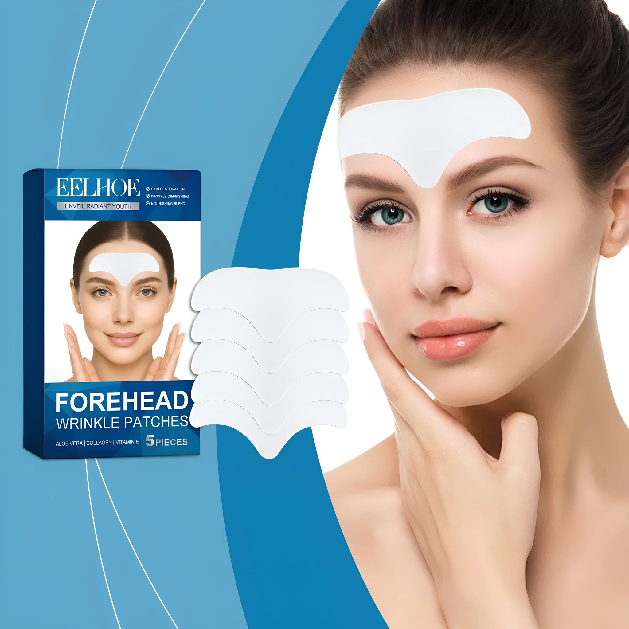 Pack of 5 forehead nourishing skin care patches with hyaluronic acid and collagen