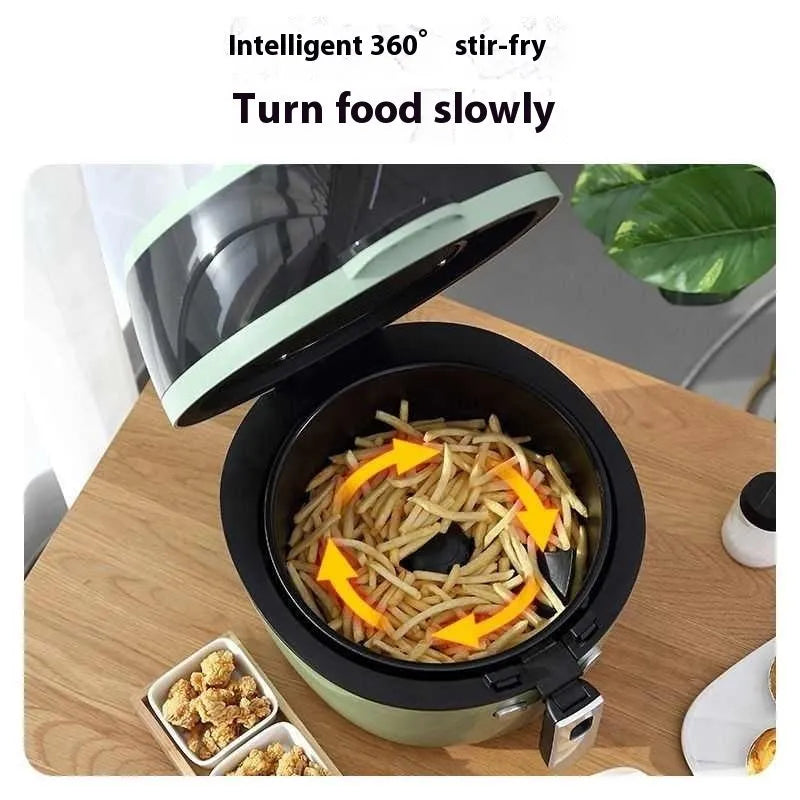 8-litre mechanical button air fryer oven with transparent lid on a kitchen countertop.