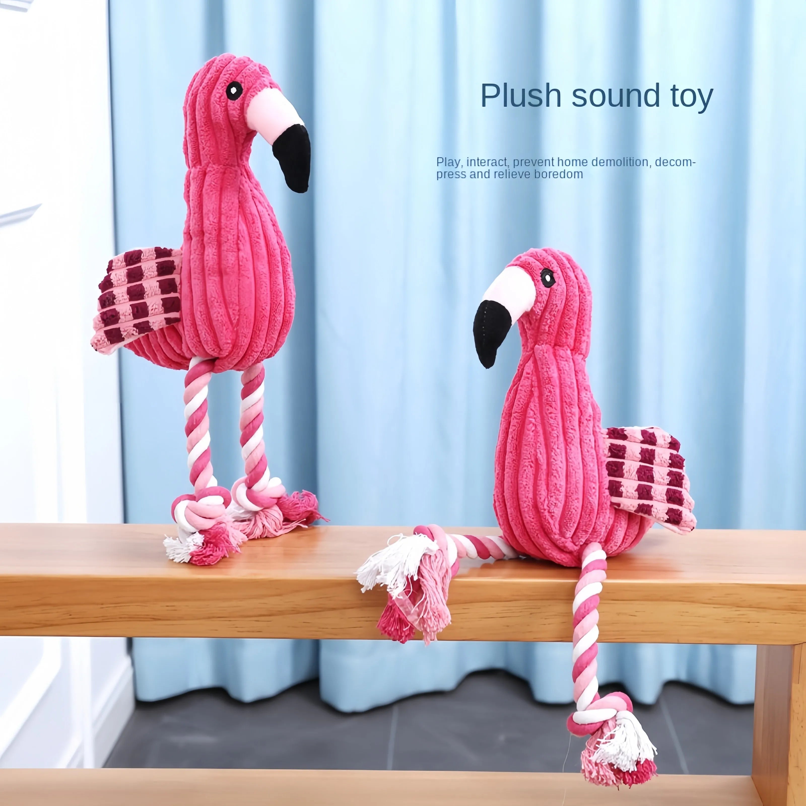 Pink animal-shaped corduroy dog toy with squeaker for small and large dogs
